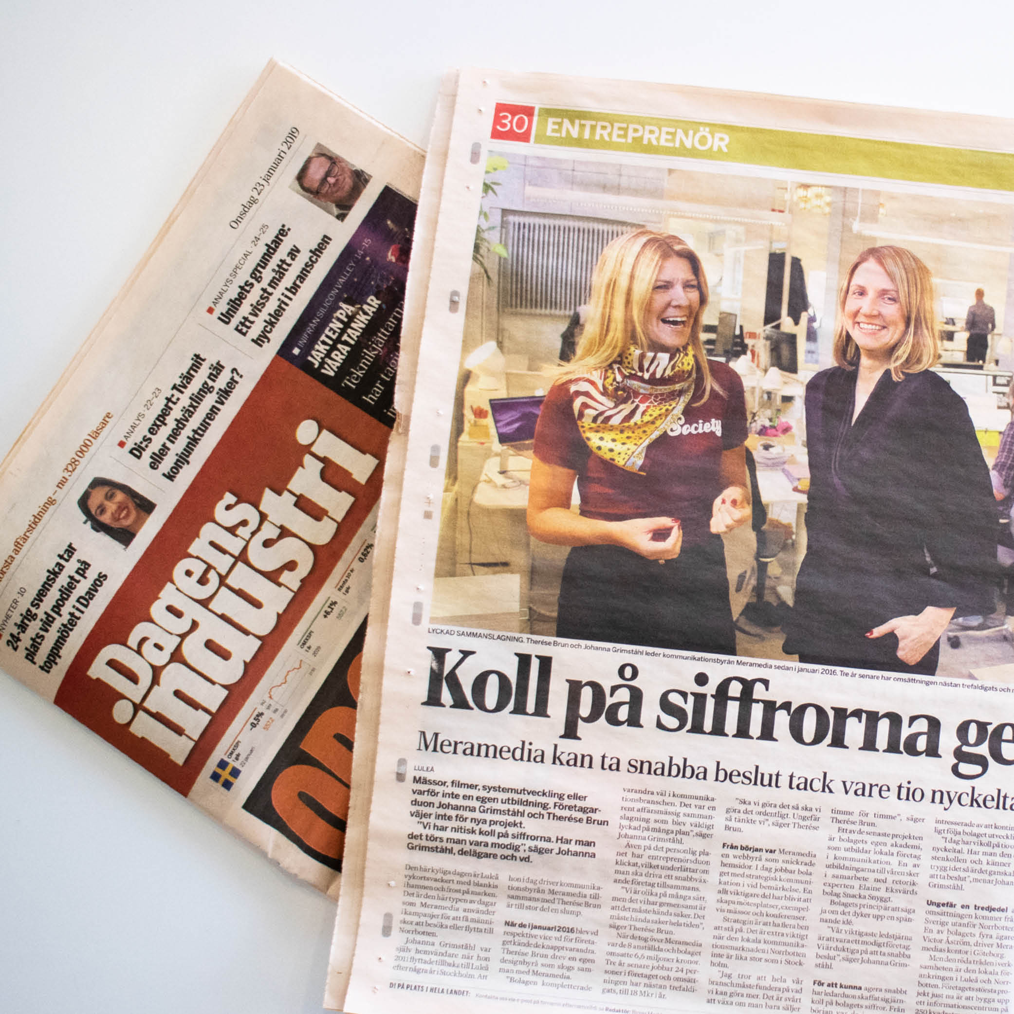Therese Brun och Johanna Grimståhl från Meramedia i Dagens Industri.