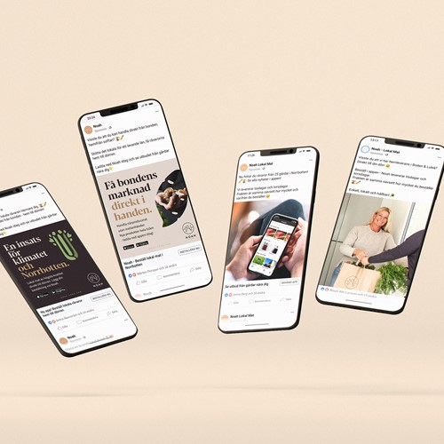Fyra mobiltelefoner med olika Facebook annonser på varje telefon