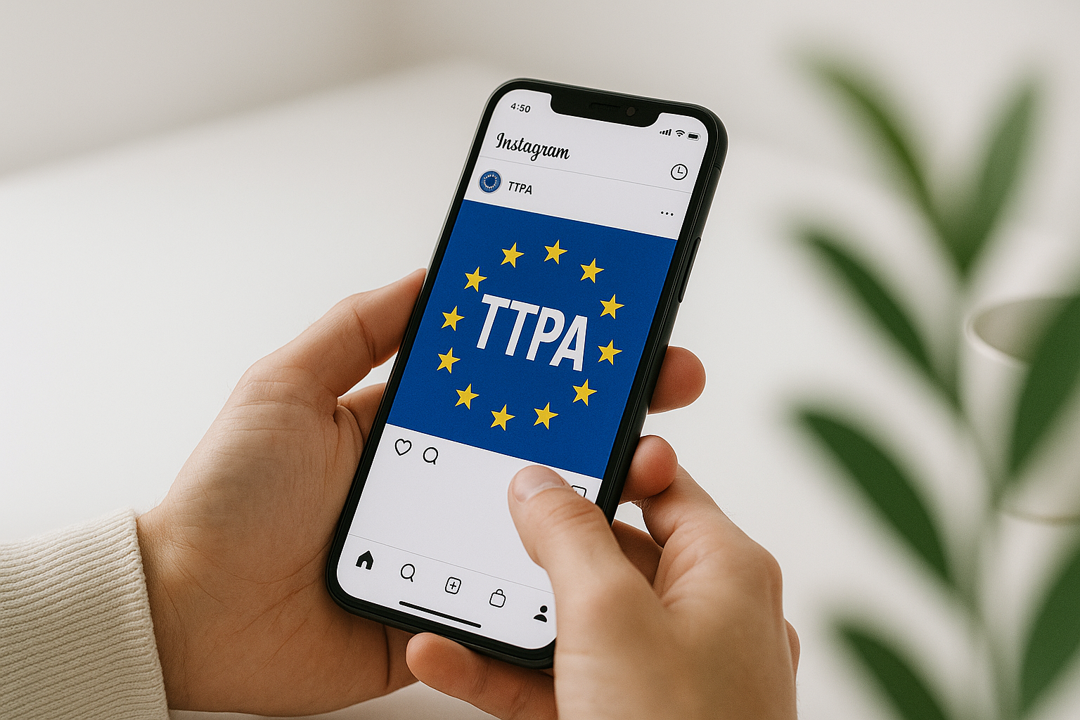 AI-genererad bild på en mobiltelefon med ett TTPA inlägg.